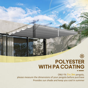 Retractable Pergola Shade Cover, Replacement Canopy Fabric for 3 x 3 (m) Pergola, Gazebo Retractable Roof, Light Grey