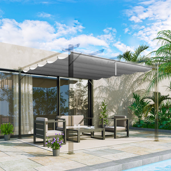 Retractable Pergola Shade Cover, Replacement Canopy Fabric for 3 x 3 (m) Pergola, Gazebo Retractable Roof, Light Grey