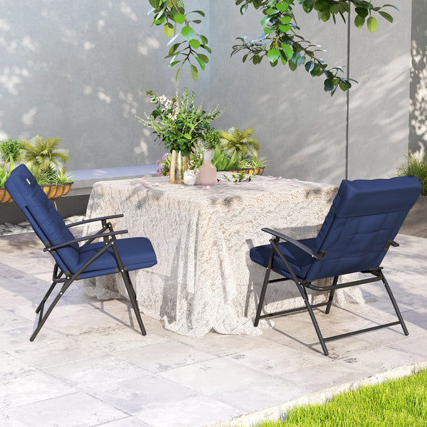 Set of 2 Outdoor Dining Chairs, Folding Patio Chair with Adjustable Backrest, Padded Folding Chairs for Outdoor Events, Blue