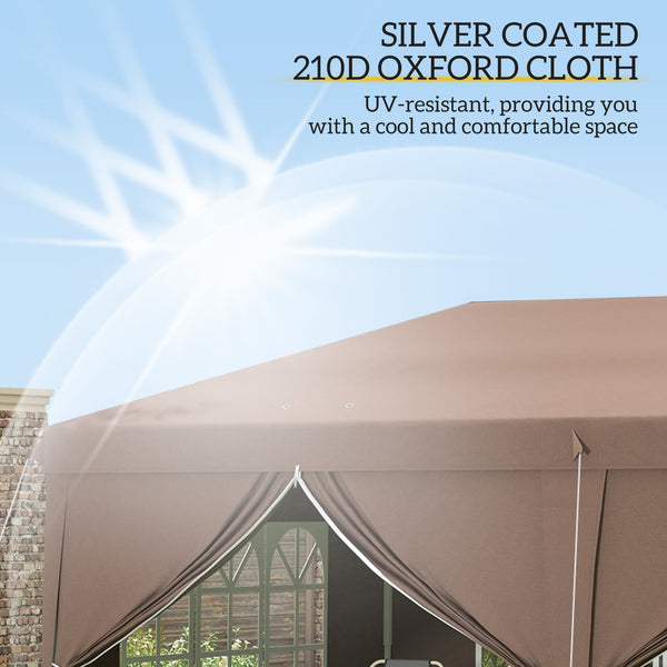 3 x 6 m Pop Up Gazebo with Sides and Windows, Height Adjustable Wedding Camping Party Tent Canopy Marquee with Storage Bag for Garden, Event, Brown