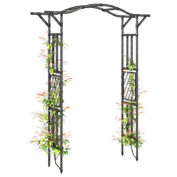 Garden Arch, 7.5ft PE-Coated Steel Garden Arch Trellis for Climbing Plants, Arbour Archway with Extended Top for Wedding Ceremony Garden Backyard Lawn Patio, Black
