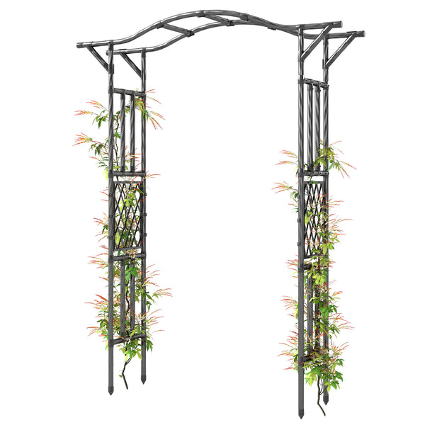 7.5ft Garden Arch, PE-Coated Steel Outdoor Trellis Arbor with Extended Upturned Top for Climbing Plants, Wedding Arch for Party Outdoor Garden Backyard, Black