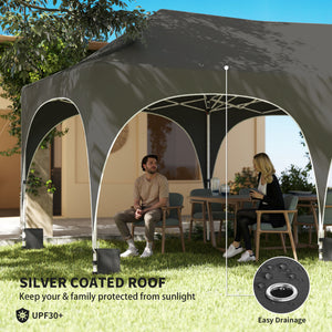 3 x 6m Pop Up Gazebo with Sides, 6 Sandbags, Peak Top Height Adjustable Outdoor Garden Party Tent Marquee Wedding Awning Canopy Instant Event Shelter with Carry Bag, Windows, Dark Grey