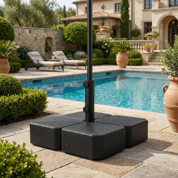 Patio Umbrella Base with Wheels, Square Heavy Duty Umbrella Stand Holder, 70 lbs Water or 88 lbs Sand Filled,  for 1.5"/1.9" Poles for Lawn, Outdoor, Black