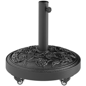 Round Patio Umbrella Base, 46 lbs Resin Umbrella Base with Wheels, Outdoor Umbrella Stand for 1.3"/1.5"/1.9" Umbrella Poles for Outdoor, Lawn, Poolside, Black