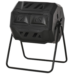 43 Gallon (160L) Tumbling Compost Bin Outdoor Dual Chamber 360° Rotating Composter with Sliding Doors, Solid Steel Frame and Gloves, Black
