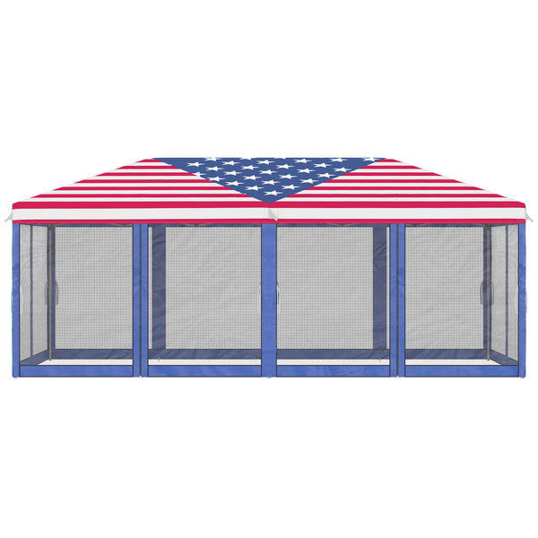 Outsunny 10' x 20' Pop Up Canopy Tent with Netting, Heavy Duty Instant Sun Shelter, Large Tents for Parties with Carry Bag for Outdoor, Garden, Patio, American Flag