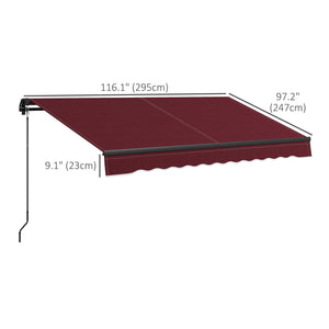  10' x 8' Retractable Awning, Patio Awning Sunshade Shelter with Manual Crank Handle, 280gsm UV Resistant Fabric and Aluminum Frame, for Balcony, Yard, Wine Red