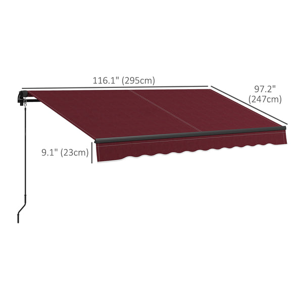  10' x 8' Retractable Awning, Patio Awning Sunshade Shelter with Manual Crank Handle, 280gsm UV Resistant Fabric and Aluminum Frame, for Balcony, Yard, Wine Red