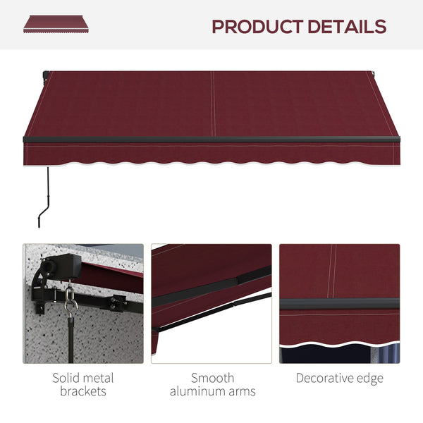  10' x 8' Retractable Awning, Patio Awning Sunshade Shelter with Manual Crank Handle, 280gsm UV Resistant Fabric and Aluminum Frame, for Balcony, Yard, Wine Red