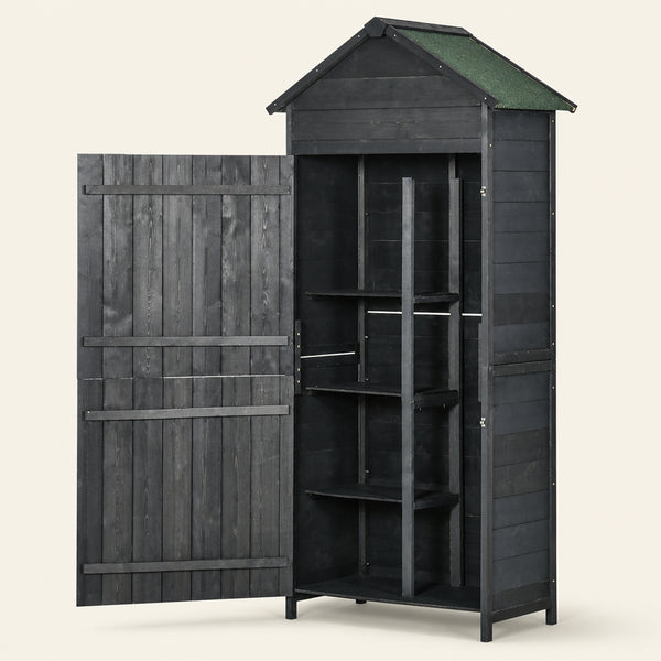 ROWAN Wooden Storage Shed with Lockable Double Doors & Shelves, Grey