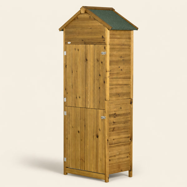 ROWAN Wooden Garden Storage Cabinet w/ 3 Shelves & 2 Lockable Doors, Natural Wood Effect
