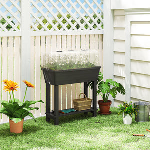 41L Self Watering Raised Garden Bed with Ventilation Transparent Lid Greenhouse, Storage Shelf, Planter Box with Water Level Indicator, 29.5" x 14.2" x 36.2", Black