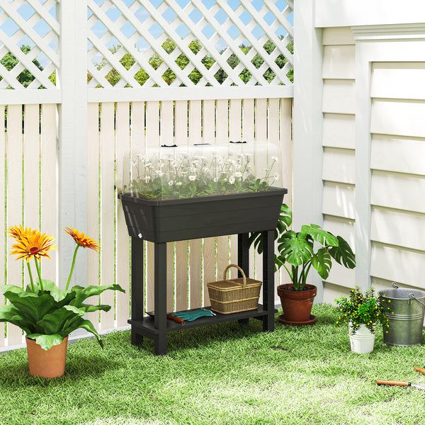 41L Self Watering Raised Garden Bed with Ventilation Transparent Lid Greenhouse, Storage Shelf, Planter Box with Water Level Indicator, 29.5" x 14.2" x 36.2", Black