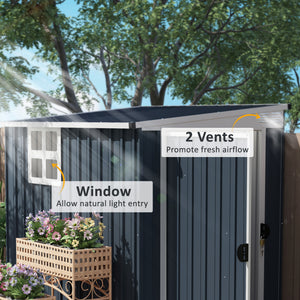 4' x 6' Outdoor Storage Shed, Metal Garden Shed with Window, 2 Vents and Lockable Door, for Backyard, Garden, Lawn, Dark Grey