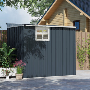 4' x 6' Outdoor Storage Shed, Metal Garden Shed with Window, 2 Vents and Lockable Door, for Backyard, Garden, Lawn, Dark Grey