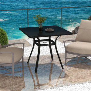 Patio Table, 31.5" Square Outdoor Dining Table for 4 People with Steel Legs, Metal Tabletop, Umbrella Hole, for Garden, Backyard, Lawn, Balcony, Black