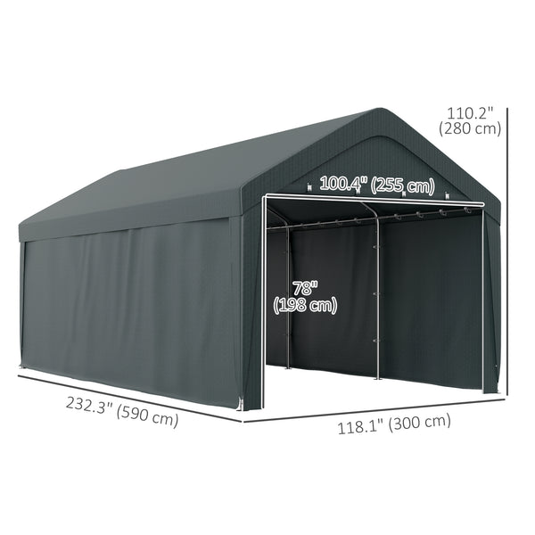 Carport, 10 x 20 ft Portable Garage with 2 Roll-Up Doors, Metal Carport Tent Shelter with Removable Sidewalls for Car, Truck, Garden Tools, Dark Grey