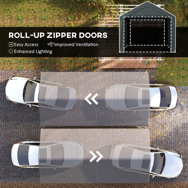 Carport, 10 x 20 ft Portable Garage with 2 Roll-Up Doors, Metal Carport Tent Shelter with Removable Sidewalls for Car, Truck, Garden Tools, Dark Grey