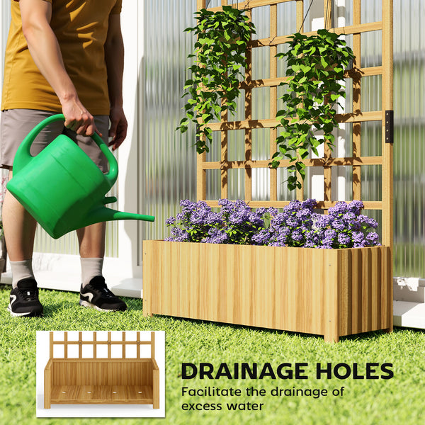 Wooden Raised Planter with Trellis, Raised Bed for Garden with Lattice and Drainage Holes for Climbing Plants, Outdoor Elevated Planter Box for Vegetables Flowers Herbs, 90 x 30 x 180 cm