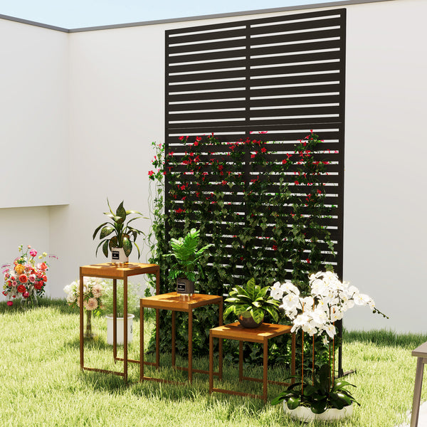 Metal Outdoor Privacy Screen, Decorative Outdoor Divider with Stand and Expansion Screws, Freestanding Privacy Panel for Garden Backyard Deck Pool Hot Tub, Black