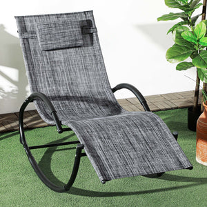Patio Rocking Lounge Chair Outdoor Zero Gravity Rocker with Mesh Seat Padded Pillow Grey