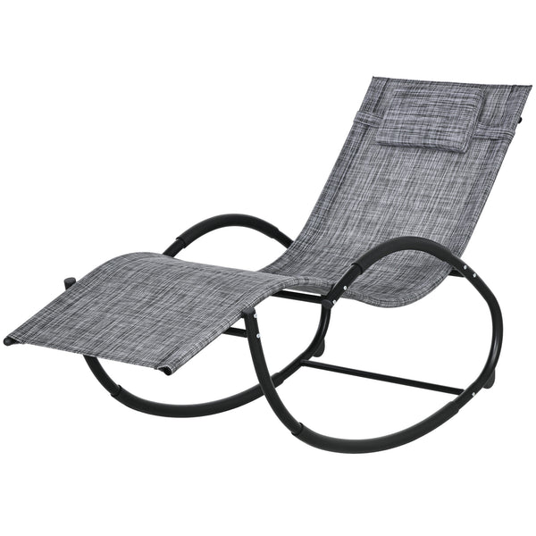 Patio Rocking Lounge Chair Outdoor Zero Gravity Rocker with Mesh Seat Padded Pillow Grey
