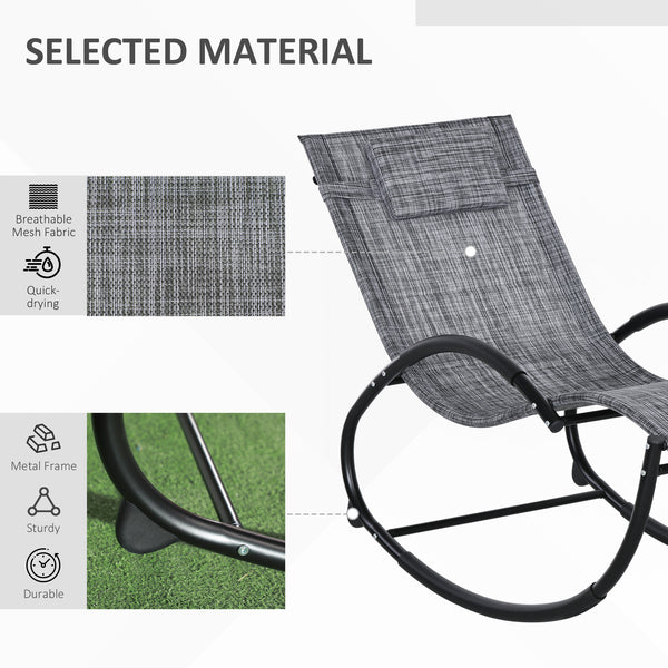 Patio Rocking Lounge Chair Outdoor Zero Gravity Rocker with Mesh Seat Padded Pillow Grey
