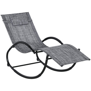 Patio Rocking Lounge Chair Outdoor Zero Gravity Rocker with Mesh Seat Padded Pillow Grey