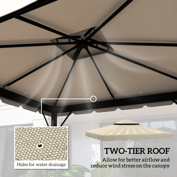 9.8' x 9.8' Gazebo Replacement Canopy, Gazebo Top Cover with Double Vented Roof for Garden Patio Outdoor TOP ONLY, Beige