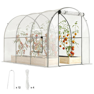 3 x 2 x 2 m Polytunnel Greenhouse with Roll-up Door and Mesh Window, Walk-in Grow House Tent with Plastic Cover and Steel Frame, Clear