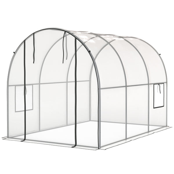3 x 2 x 2 m Polytunnel Greenhouse with Roll-up Door and Mesh Window, Walk-in Grow House Tent with Plastic Cover and Steel Frame, Clear