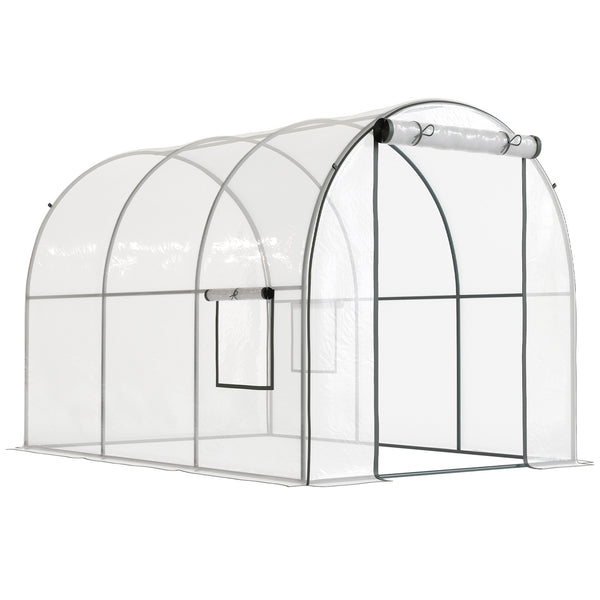 3 x 2 x 2 m Polytunnel Greenhouse with Roll-up Door and Mesh Window, Walk-in Grow House Tent with Plastic Cover and Steel Frame, Clear