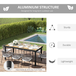 75" x 35" Outdoor Dining Table for 8 People, Rectangular Aluminum Frame Garden Table with All-Weather Faux Wood Top for Garden, Lawn, Patio, Natural