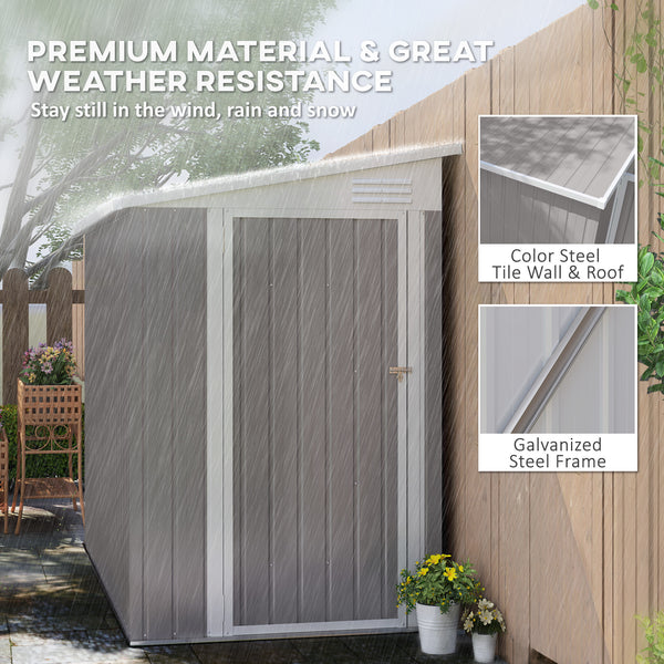 4' x 8' Steel Garden Storage Shed Lean to Shed Outdoor Metal Tool House with Lockable Door and 2 Air Vents for Backyard, Patio, Lawn, Light Grey