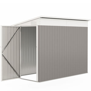 4' x 8' Steel Garden Storage Shed Lean to Shed Outdoor Metal Tool House with Lockable Door and 2 Air Vents for Backyard, Patio, Lawn, Light Grey