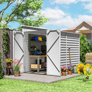 4.6' x 9' Steel Outdoor Storage Shed, with Foundation Kit, Lockable Doors and Gloves, White