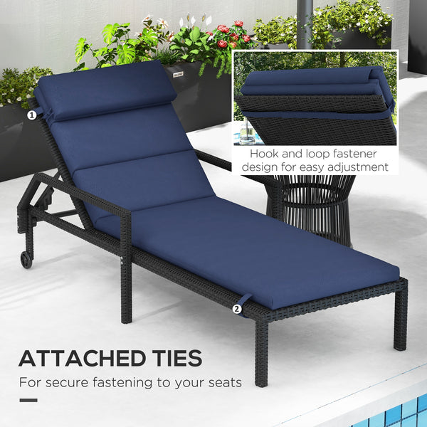 Set of 2 Outdoor Lounge Chair Cushions, Patio Chaise Lounge Cushions with Headrest and Ties, Water Resistant Replacement Sun Lounger Seat Pads, Dark Blue