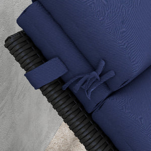 Set of 2 Outdoor Lounge Chair Cushions, Patio Chaise Lounge Cushions with Headrest and Ties, Water Resistant Replacement Sun Lounger Seat Pads, Dark Blue