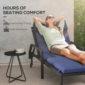 Set of 2 Outdoor Lounge Chair Cushions, Patio Chaise Lounge Cushions with Headrest and Ties, Water Resistant Replacement Sun Lounger Seat Pads, Dark Blue