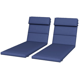 Set of 2 Outdoor Lounge Chair Cushions, Patio Chaise Lounge Cushions with Headrest and Ties, Water Resistant Replacement Sun Lounger Seat Pads, Dark Blue