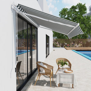 2.5m x 2m Garden Patio Manual Awning Canopy Sun Shade Shelter Retractable with Winding Handle Green White