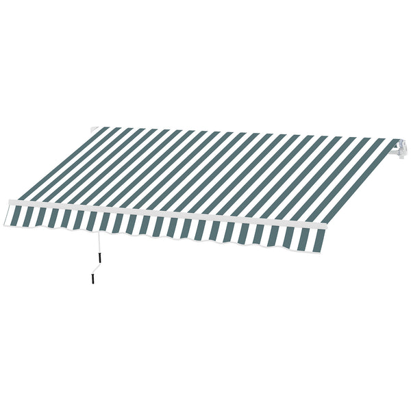 2.5m x 2m Garden Patio Manual Awning Canopy Sun Shade Shelter Retractable with Winding Handle Green White