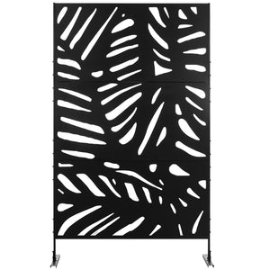 Decorative Garden Privacy Screen with Stand, 6.5FT Freestanding Metal Outdoor Divider, Decorative Privacy Panel with Expansion Screws for Garden Pool Hot Tub, Large Leaves Style, Black