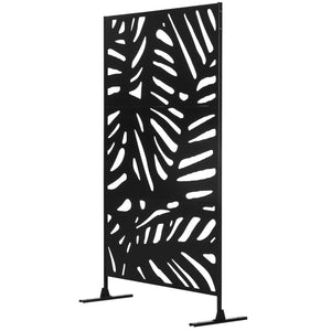 Metal Outdoor Privacy Screen, Decorative Outdoor Divider with Stand and Expansion Screws, Freestanding Privacy Panel for Garden Backyard Deck Pool Hot Tub, Leaf Style