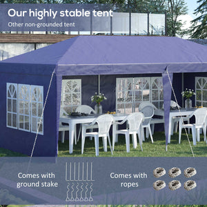 3 x 6m Garden Pop Up Gazebo, Height Adjustable Marquee Party Tent with Sidewalls, Storage Bag, Blue