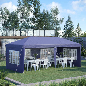 3 x 6m Garden Pop Up Gazebo, Height Adjustable Marquee Party Tent with Sidewalls, Storage Bag, Blue
