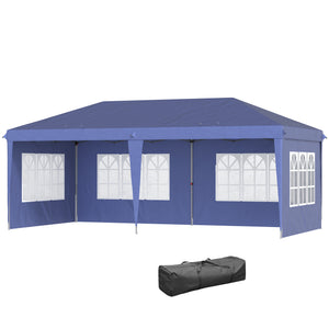 3 x 6m Garden Pop Up Gazebo, Height Adjustable Marquee Party Tent with Sidewalls, Storage Bag, Blue