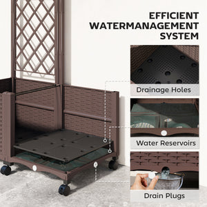 Planter Box with Trellis, Self Watering Raised Garden Bed with Lockable Wheels, 56.3" Trellis Privacy Planter with Drainage Holes for Climbing Plants, Vines, Vegetables, Flowers, Brown