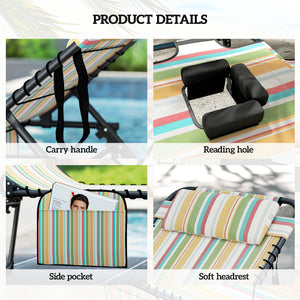 2 Piece Folding Chaise Lounge with 5-level Reclining Back, Tanning Chair with Face Hole, Outdoor Lounge Chair with Side Pocket & Headrest for Beach, Yard, Patio, Rainbow Striped